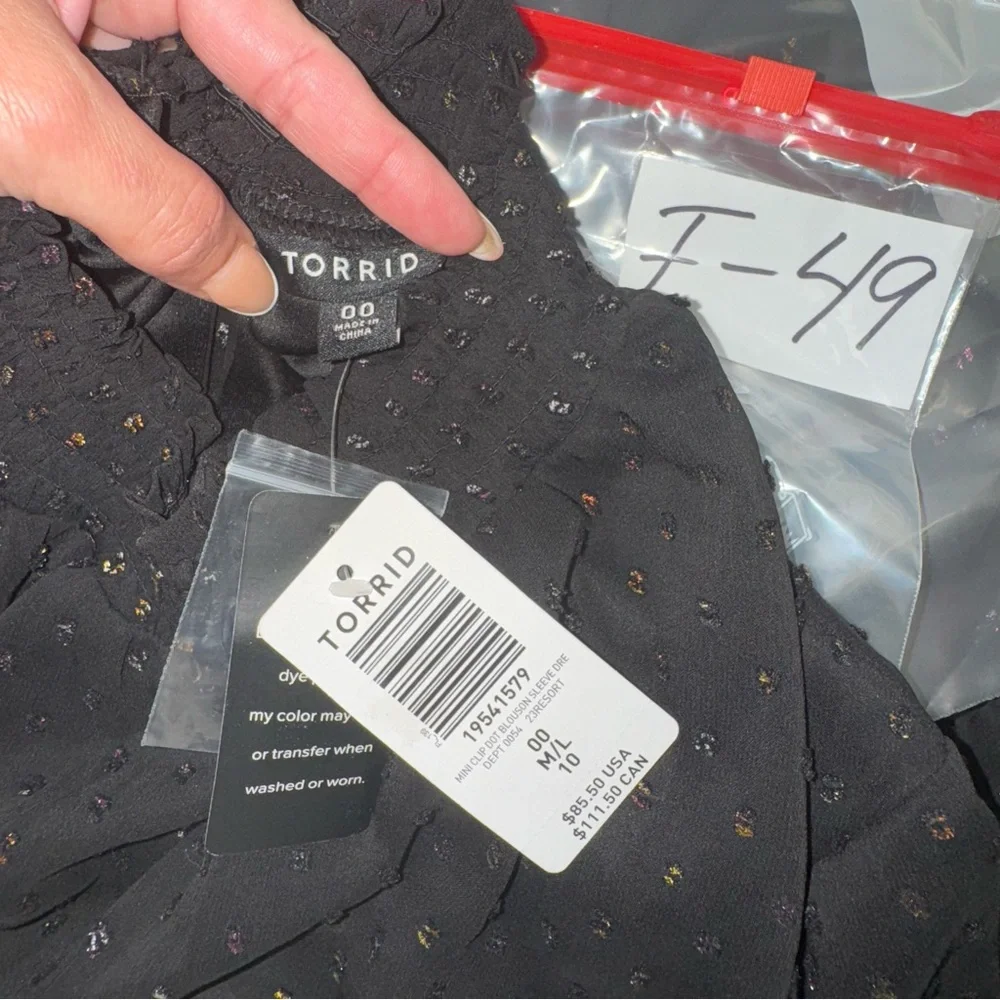 Torrid NWT! Mini Rainbow Clip Dot Blouson Sleeve Dress In Black Size 00 (M/L) - Picture 10 of 15